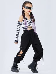 Kids Hip-Hop Street Dance Clothes Rave Clothing Spring Summer Girl Sets K-pop Outfit Crop Tops Cargo Pants Performance Costume