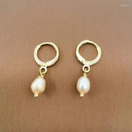 Dangle Earrings Oval Pink Real Freshwater Pearl Pendientes Vintage Boucles D'oreilles 14K Gold Filled 11mm Hoops For Women Girl Gift