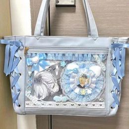 Drawstring Xiuya Blue Womens Shoulder Bag Leather Sweet Lolita Jk Elegant Cute Casual Ita Japanese Style Transparent Fashion Handbag