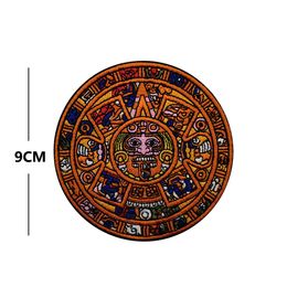 Mayan Calendar Patch Embroidered Aztec Sunstone Magic Patch Sleeve Badge Military Patches for Clothing Embroidery Hook and Ring