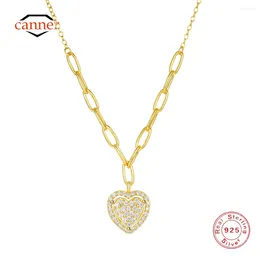Chains CANNER 925 Sterling Silver Heart Pendant Inset Zircon Necklace For Women's 18k Gold Love Neck Ins Earrings Fine Jewellery Gift