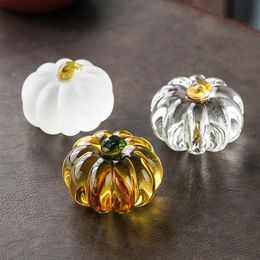 Creative Pumpkin Crystal Glass Ornaments Tea Pet Kung Fu Set Decoration Accessories Furniture Teapot Lid Holder Cover 240411