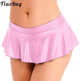 Sexy Skirt y Womens Glossy Mini Skirt Wetlook Shiny Low Tail Pleated Miniskirts Solid Color Skater Dance Party Skirt Clubwear L410
