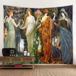 Classical Painting Tapestry Oil Painting Ornament Wall Hanging Tapestry Xmas Bedroom Home Living Room Aestheticism Decorations