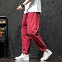 % 100 pamuk ayak bileği uzunluğunda pantolon yaz rahat adam modaya uygun Japon gevşek erkekler 240411