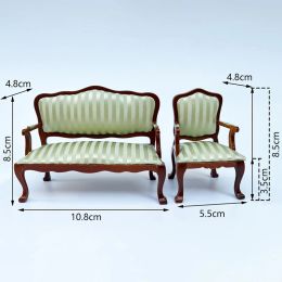 1:12 Dollhouse Wooden Fabric Double Single Sofa Miniature Furniture Armchair Sofa Footstool Doll Decor Toy