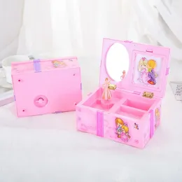 Decorative Figurines With Makeup Mirror Rotating Ballet Music Box Plastic Drawer Style Dressing Table Save Space Bow Girl Jewelry