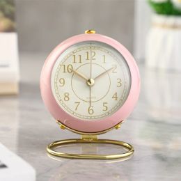 Creative Alarm Clock with Gold Base Retro Metal Frame 3D Dial with Backlight Desk Table Alarm Clock for Home Office No Battery