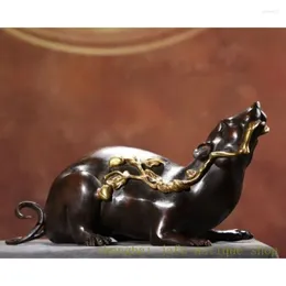 Decorative Figurines 12" Old China Bronze Gilt Chinese Zodiac Signs Animal Fu Shou Mouse Statue