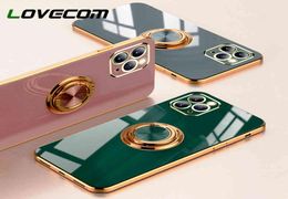 Plating Silicone Phone Case For i 11 12 13 Pro Max 12 XS X XR 8 7 Plus Solid Color Metal Ring Holder Soft Cover8579080