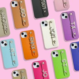 Luxury Personalised Custom Name Silver Diamond Letter Leather Phone Case For Iphone 13 12 11 Pro Max Mini 7 8 Plus X XS Se Cover