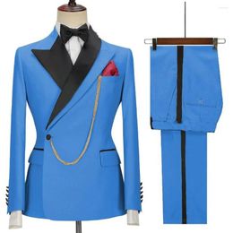 Men's Suits Latest Men Design Lapel One Button Casual Slim Fit Male Suit Business Wedding Groom Elegant 2 Piece ( Blazer Pants )