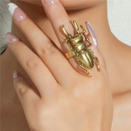 1PC Punk Gothic Metal Beetle Big Ring For Women Men Vintage Silver Colour Insect Finger Ring Halloween Party Jewellery W116