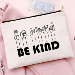 Storage Bags Sign Language Love Be Kind Cosmetic Bag Makeup Case Women Travel Organizer Pouch Toiletry Wash Kit Student Pencil Gift