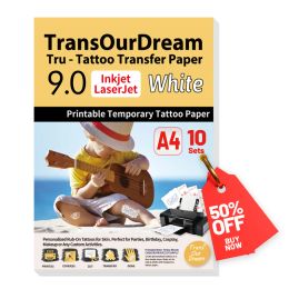 Supplies Transourdream A4 10pcs Printable Temporary Tattoo Transfer Paper for Inkjet & Laser Printer Skin White Background Diy