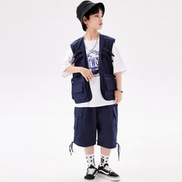 Kids Concert Hip Hop Clothing White Tshirt Vest Tops Casual Cargo Shorts For Girl Boy Jazz Dance Costumes Outfit Showing Clothes