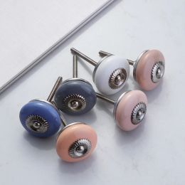 1PC Solid Round Ceramic Single Hole Handles Drawer Cabinet Door Box Knobs Flat Style Simple Plain Colour Hand Pull 36mm