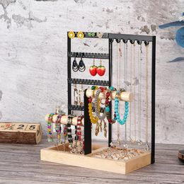 Multi-Tier Jewellery Organiser Stand with Wooden Tray Necklaces Earrings Bracelets Rings Jewellery Display Stand Shelf