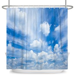 Blue Sky White Clouds Shower Curtain Nature Landscape Scenery Waterproof Polyester Bathroom Bathtub Decor Curtains With Hooks