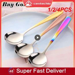 Chopsticks 1/2/4PCS Colorful Round Spoon Korean Style Draft 304 Stainless Steel Coffee Scoops Dining