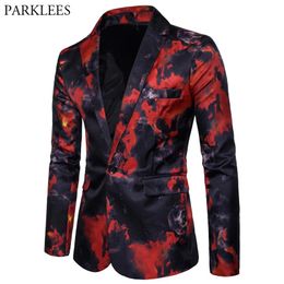 Mens Red Flame Printed Blazer Jacket Brand Casual Slim Fit Single Button Blazer Mens Suits and Blazers Terno Masculino 3XL 240329