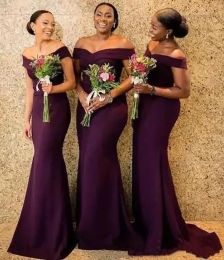 Bridesmaid Dresses Off The Shoulder Satin Long Dresses Ruched Sweep Train Wedding Guest Maid Of Honor Dress