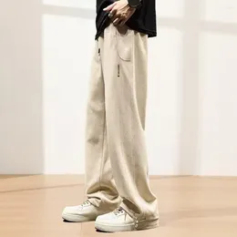 Men's Pants Solid Color Wide-leg Thick Plush Wide Leg Sweatpants With Drawstring Waist Pockets For Men Winter Sports Trousers