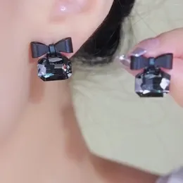 Dangle Earrings 2024 Jewellery Fashion Sweet Black Bowknot Cube Crystal Earring Square Bow For Women Pretty Gift