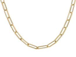 MICCI Stainls Steel Round Flat Rec Chain Choker Necklace Women 18k Gold Plated Paper Clip Paperclip Link Chain Necklac244I2666914