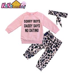 Trousers Newborn Infant Baby Girl Clothes Sets Fashion Pink Tops Letter Printed Leopard Print Pants Headband 3PCS Outfit Girls Clothing