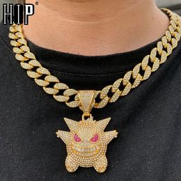 Hip Hop Iced Out Gengar Bling Ghost Alloy Gold Color Pendant & Necklace For Men Women Jewelry With Chains Necklaces181e