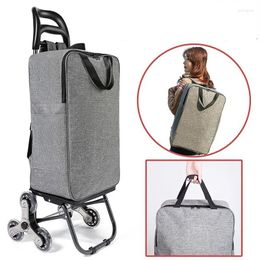 Storage Bags Portable Folding Shopping Cart With Bag Backpack Stair Climbing Durable Steel Frame Travel Picnic Trolley