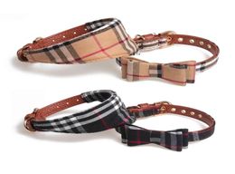 Bow Tie Dog Collars and Leash Set Classic Plaid Charm Adjustable Soft Leather Dogs Bandana and Collar for Puppy Cats 3 PCS B325110223