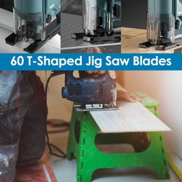 60Pcs Jig Saw Blade Set HCS/HSS Sharp Assorted Saw Blades with T-shank Fast Cut Down Wear Resistant Jigsaw Blade Woodworking