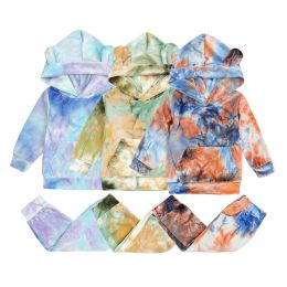 Trousers Autumn Winter Baby Clothes Set Newborn Hooded Tie Dye Baby Girl Outfit Set Long Sleeve Tops+Pants Gold Velvet Toddler Tracksuits