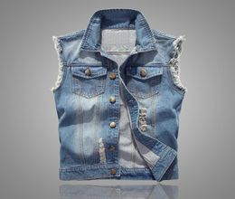 Slim Fit Cowboy Male Jacket Vest Ripped Denim Vest Men039s Jacket Sleeveless Casual Waistcoat Mens Jean Coat 5XL5682809