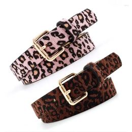 Belts 2024 Trendy Belt Women's Metal Buckle Pu Leopard Pattern Horse Mane Rose Gold Fashionable Fashion