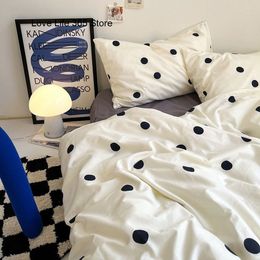 Green Bedding Sets Polka Dot Pattern Bed Linens Quilt Cover Pillowcase Home Textile Cute Flat Sheets Full Size For Girls Female