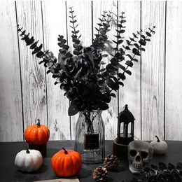 Decorative Flowers 10pcs Eucalyptus Stems Decor Black Artificial Leaves For Halloween Party Home Office Bouquet Wedding DIY Decoration