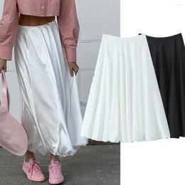 Skirts Withered Nordic Minimalist Fashion Casual Skirt Midi Women Satin Flower Bud Ladies High Waist
