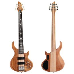 Cables Professional 6 String Electric Bass Guitar Neck Through Solid Okoume Wood Matte 43 Inch Bass Guitar Hickory Top Active Guitar