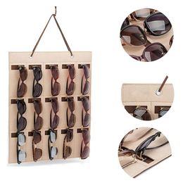 15 Slots Felt Eyeglasses Stand Holder For Sunglasses Storage Display Hanging Bag Wall Pocket Storage Box Organiser