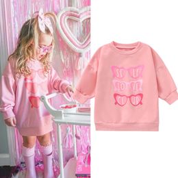 FOCUSNORM 05Y Toddler Kids Girl Valentine's Day Sweatshirt T Shirts Long Sleeve Pattern Print Pullover Dress 240328