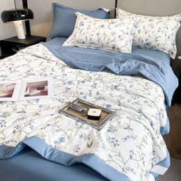 Summer Thin Cool Quilt Pillowcase 3pc Set Home Textile Pastoral Style Double Yarn Soft Queen Size Air-conditioning Quilt Blanket