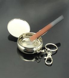 Pocket Cigarette Ashtray Watch Style Keychain Ashtrays Mini Round Stainless Steel Metal Outdoors Ash Tray Box Smoking Accessories4640105