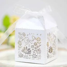 Gift Wrap 50Pcs Laser Hollow Lace Rose Candy Box Chocolate Wedding Favour Packaging With Ribbon Birthday Engagement Party Supplies