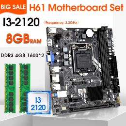 Motherboards H61M LGA 1155 Motherboard Set with Intel Core I3 2120 and 2pcs x 4GB=8GB 1600MHz DDR3 Desktop Memory