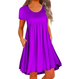 Casual Dresses Evening Women'S Summer Sleeveless Solid Color Pocket Bodycon Round Neck Dress For Girls