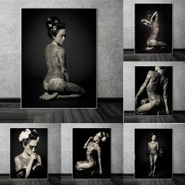 Geisha Tattoo Vintage Art Posters Prints Gifts Japanese Woman Wall Canvas Painting Mural Living Room Home Pictures Decor Cuadros
