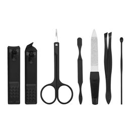 7Pcs Classic Black Manicure Beauty Set Nail Clipper Nail Scissors Eyebrow Scissors File Double Pick Tweezers Household Tools